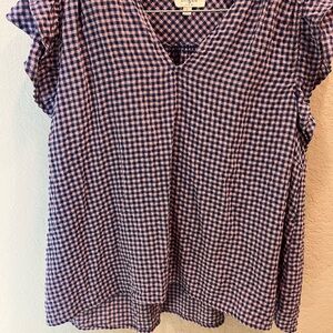 Checkered V-Neck Top - Pink and Blue